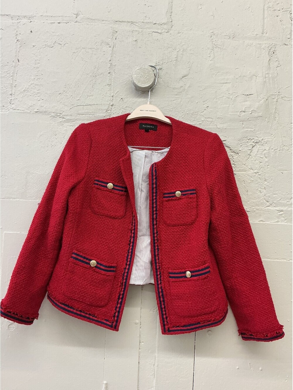 Talbots Classic Red Cotton Blend tweed blazer Jacket button detail preppy